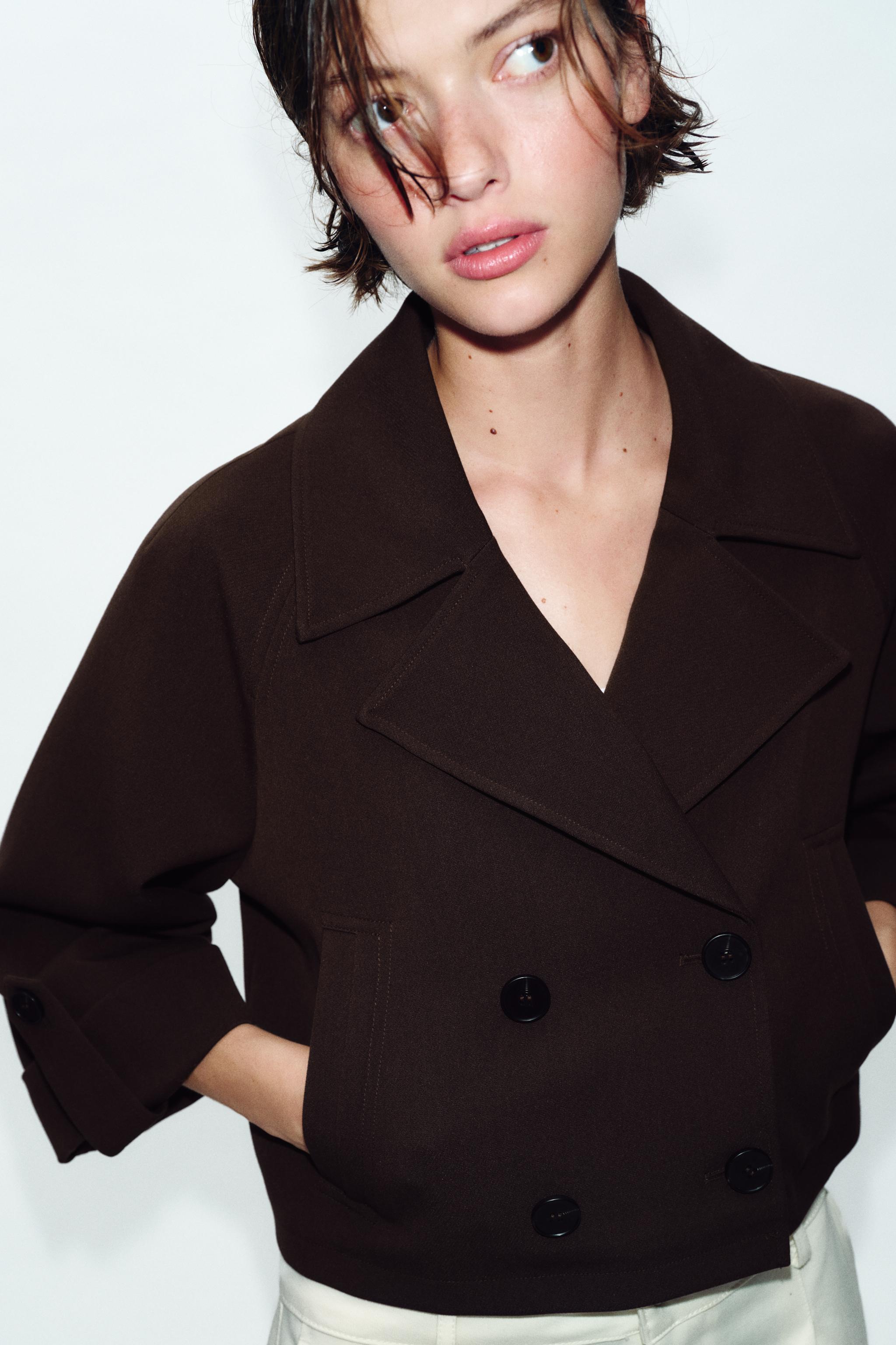 CROPPED TRENCH COAT WITH ROLLED SLEEVES